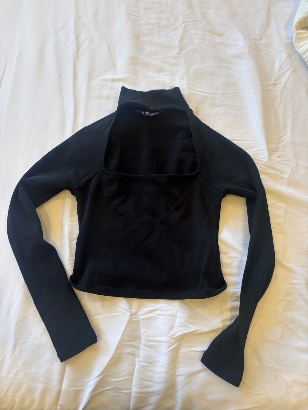 Zara Black Ribbed Long Sleeve Top with Square Neckline